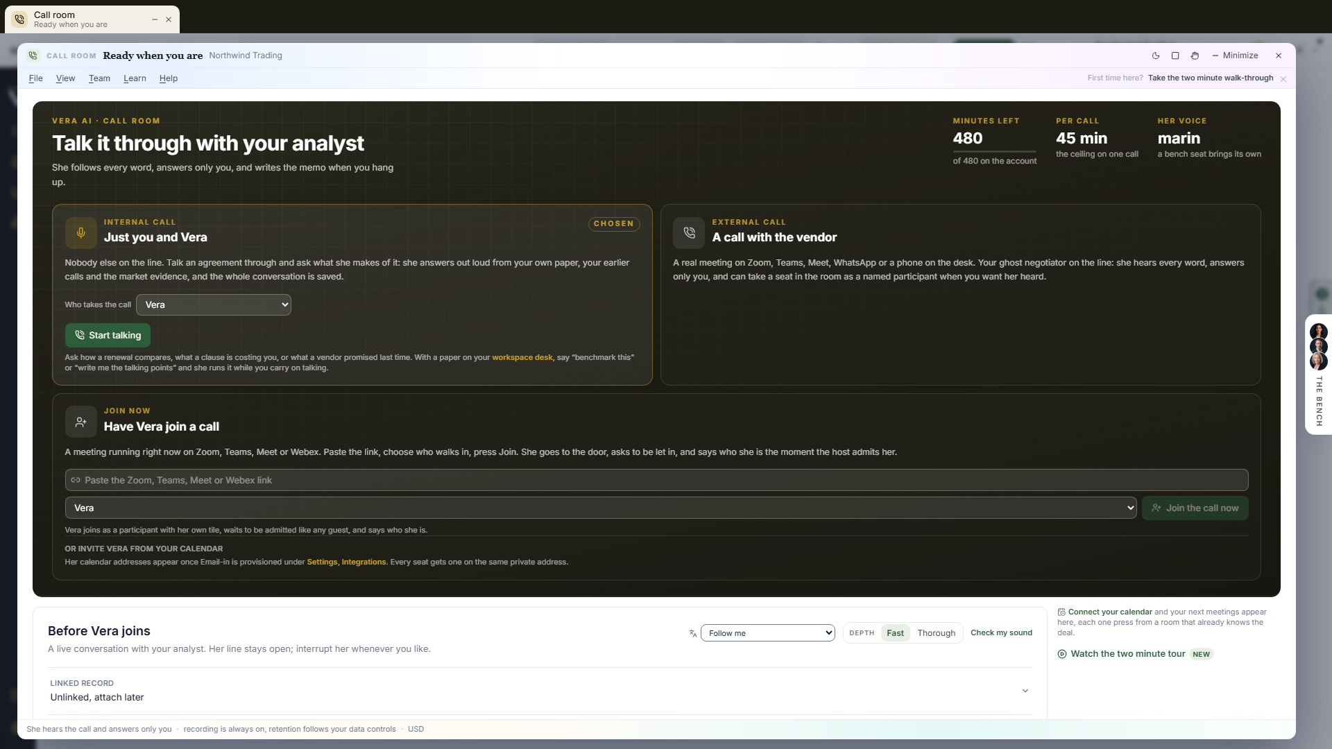 The call room screenshot