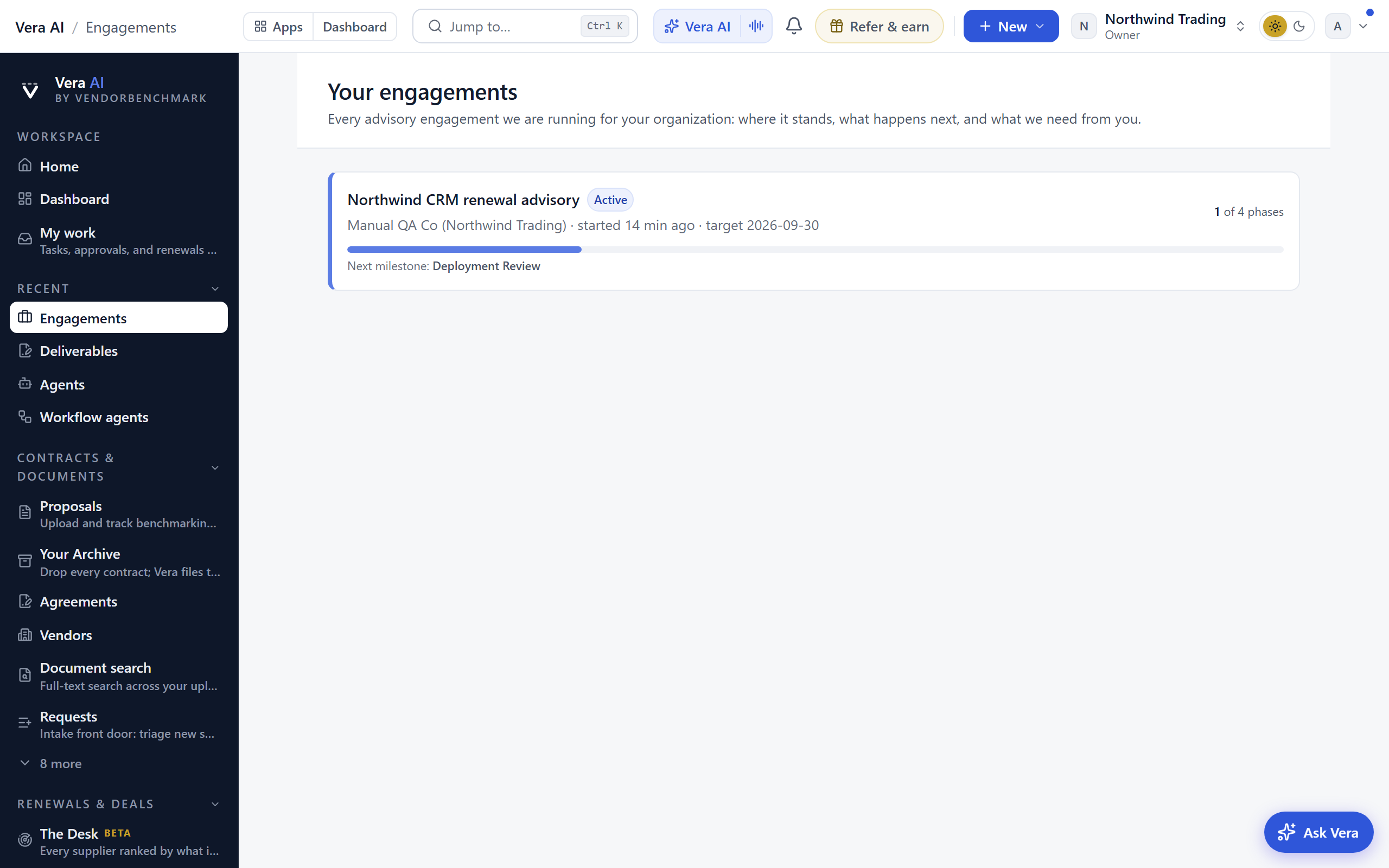 Your engagements screenshot