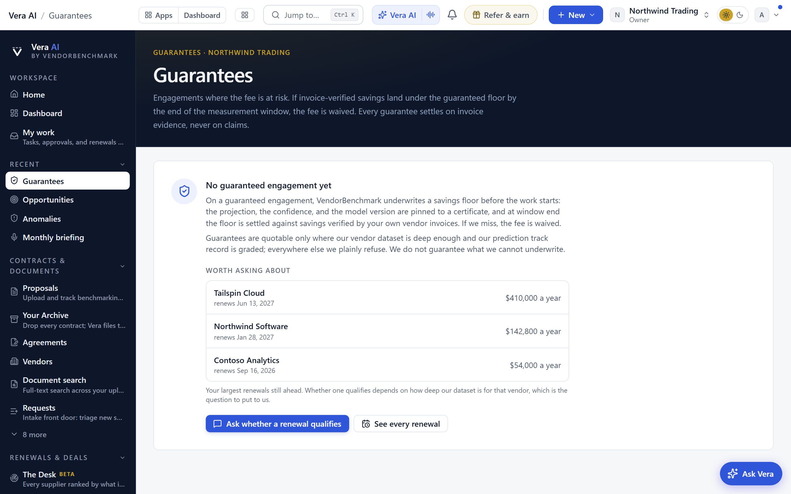 Guarantees screenshot