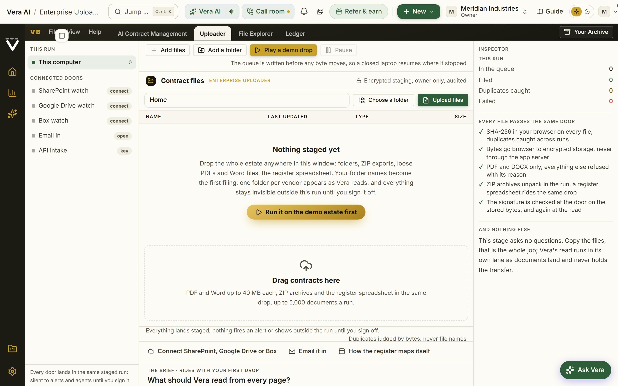 The Enterprise Uploader: one door for the whole estate, and the run opens on the first drop