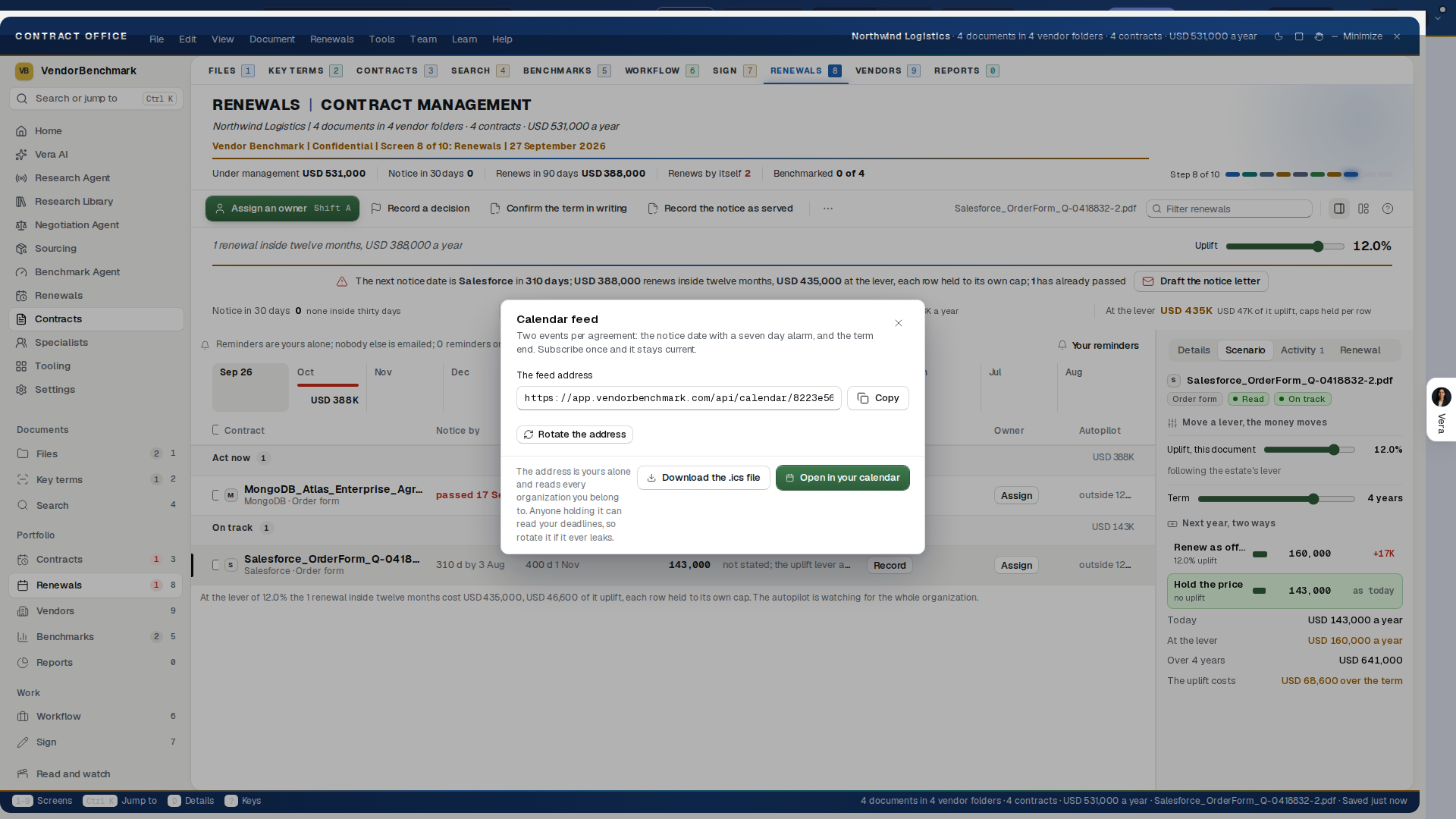 Your calendar: the private feed address, the webcal link, and the rotation