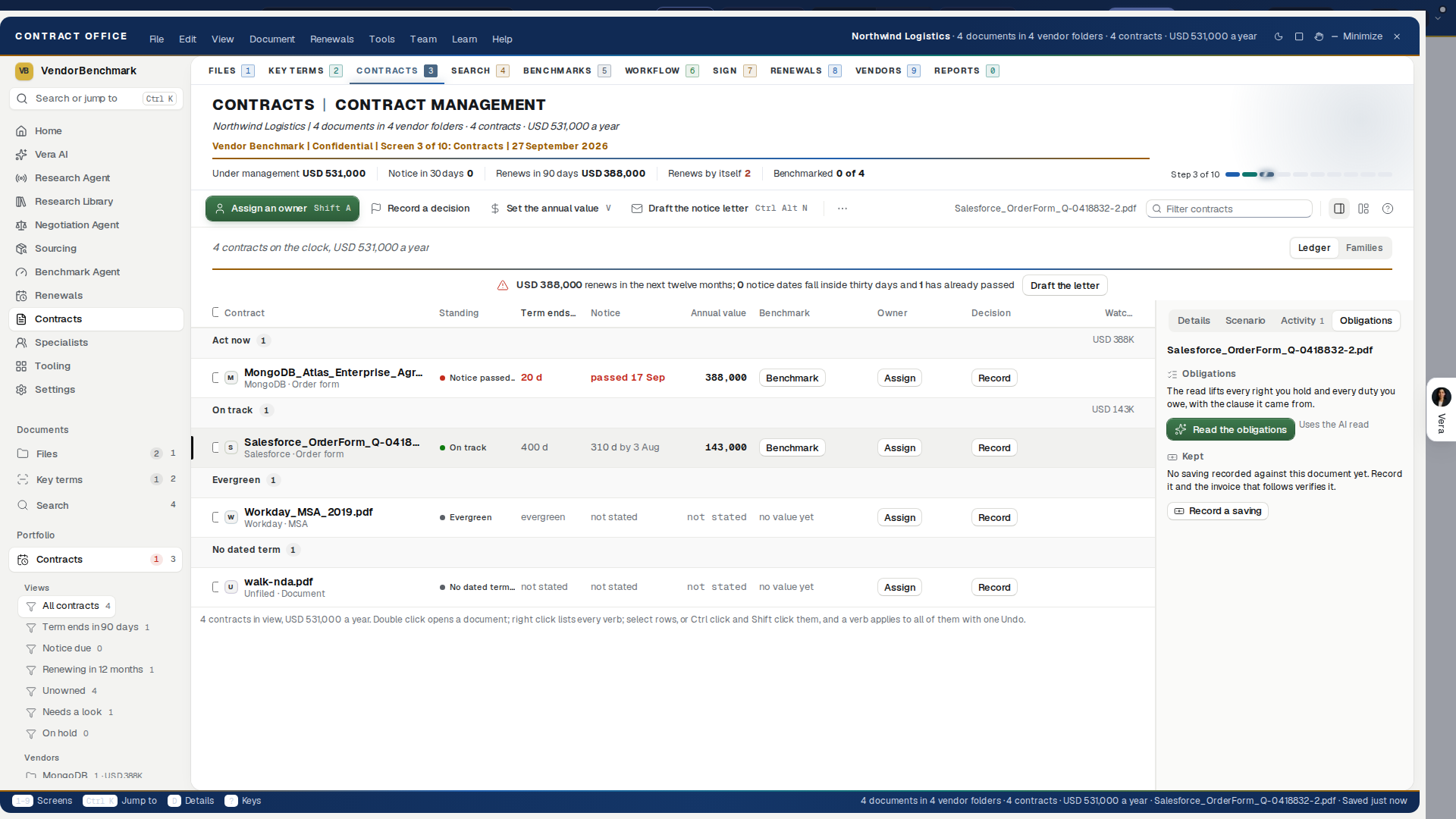 The Obligations tab: the document's own register, or the invitation to read it