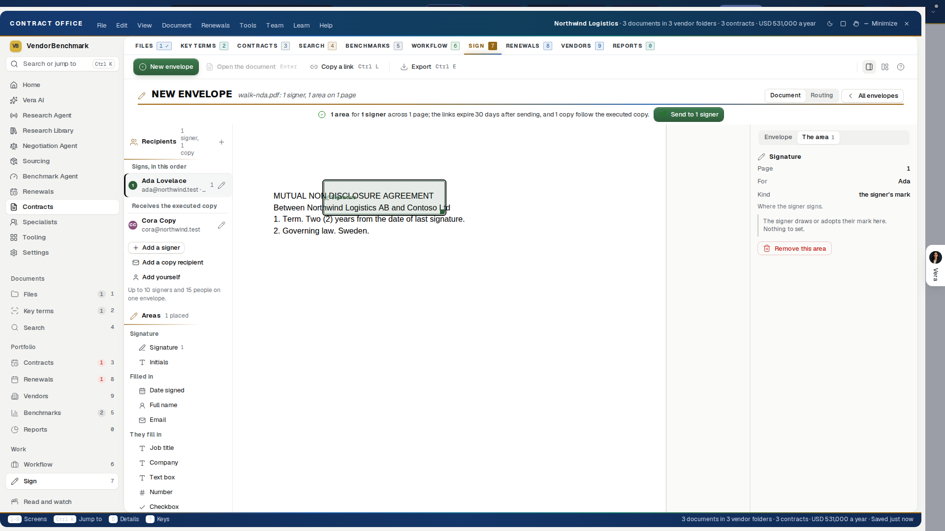 Placing the areas: twelve kinds in the list, the area on the page, its settings beside it