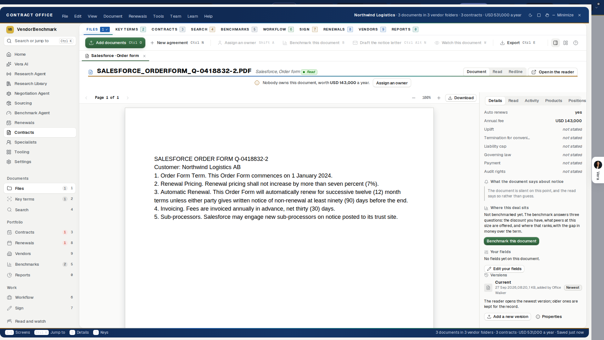 The Files inspector, Versions in the Details tab: every stored file of the document, newest first