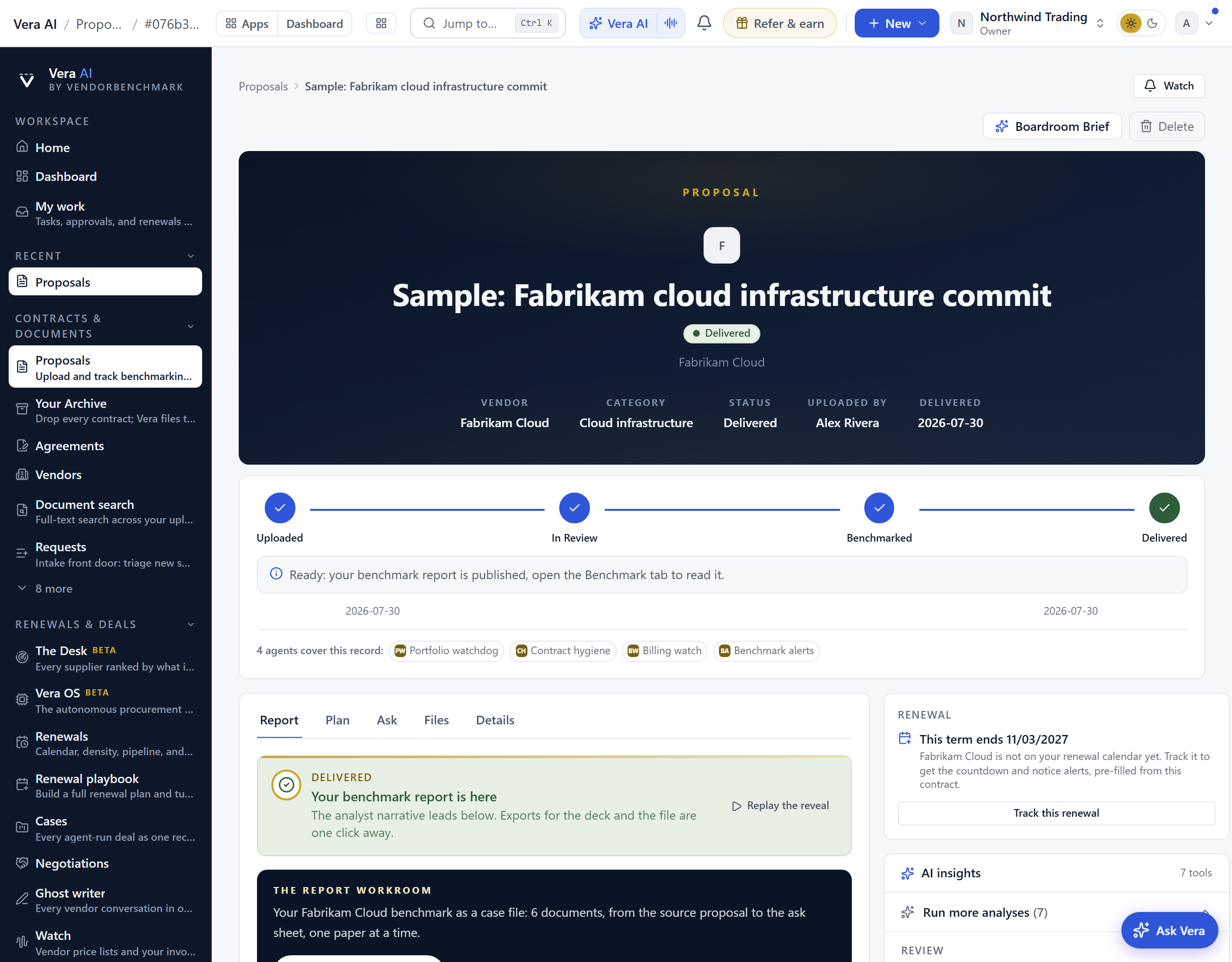 A delivered proposal with its benchmark report