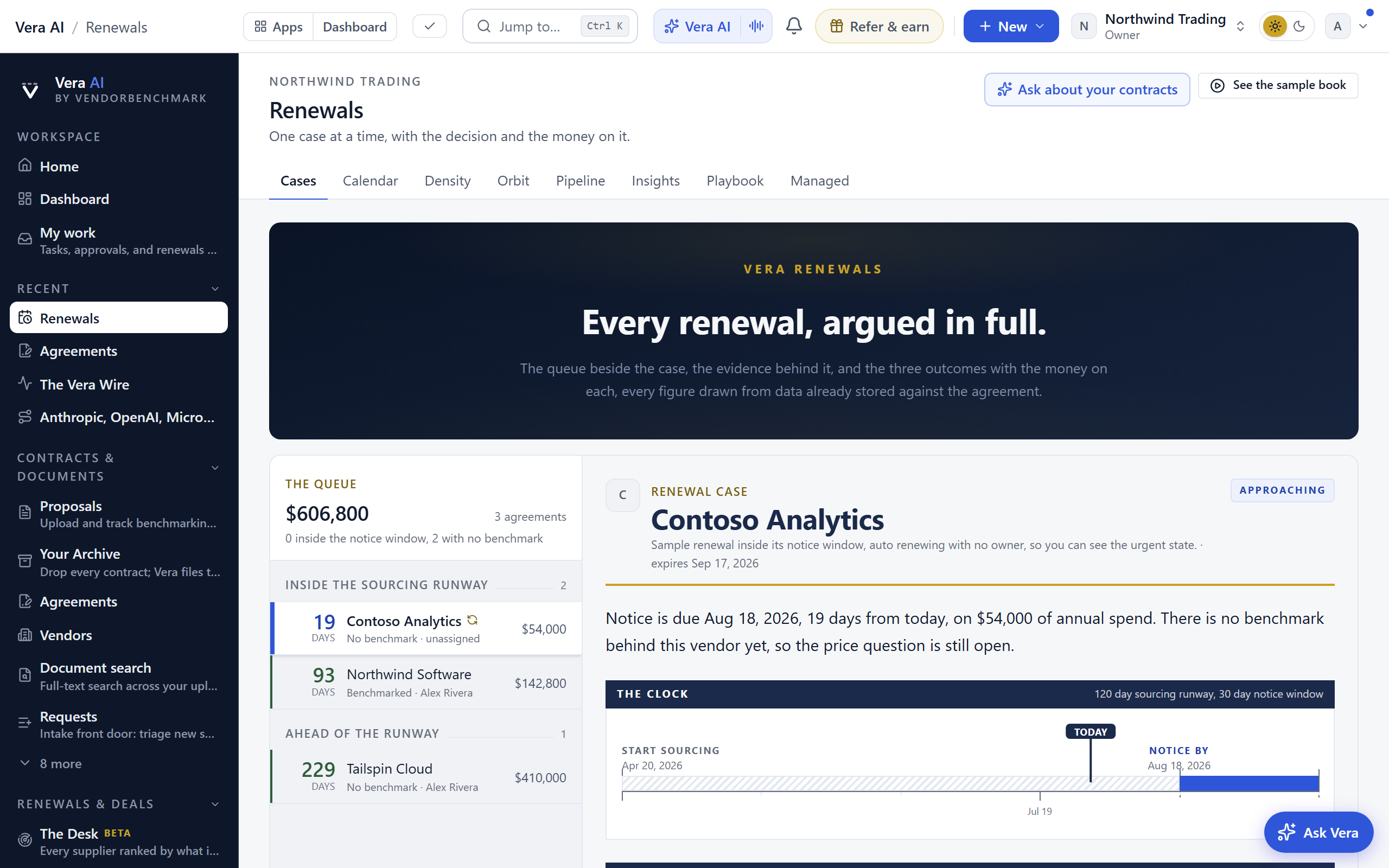 Renewals sorted by expiry, next deadline on top