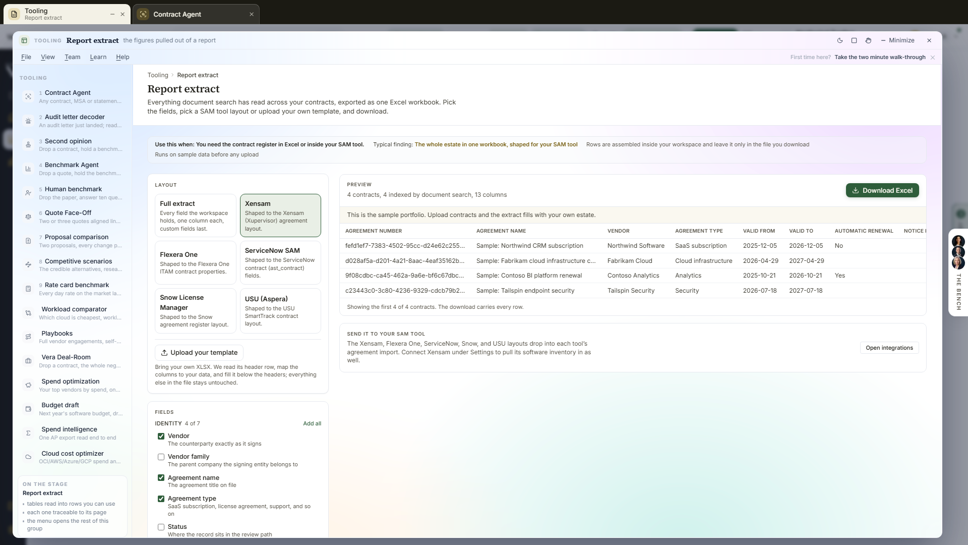 The Xensam layout selected, with the preview speaking its columns