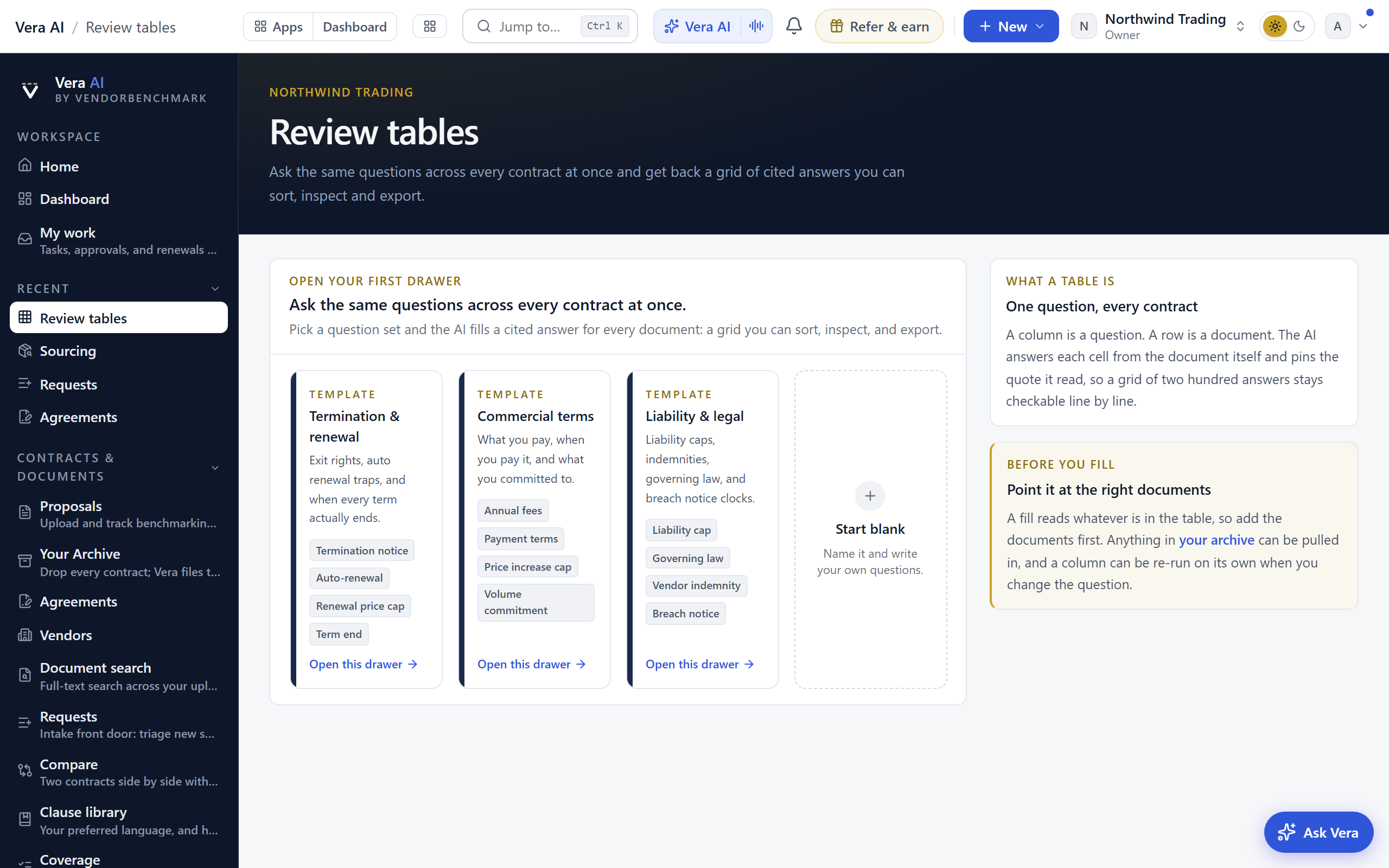 Review tables screenshot