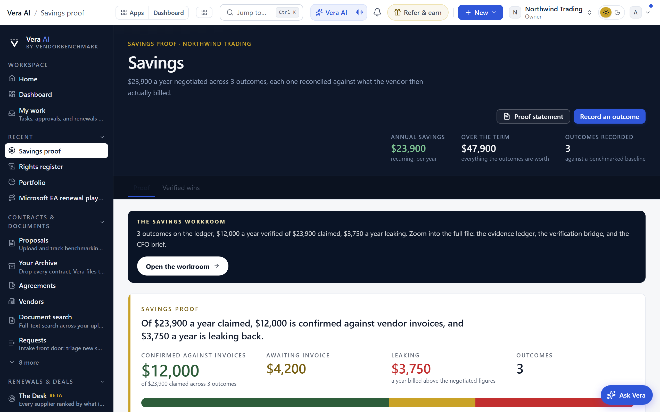Savings proof reconciled against invoices