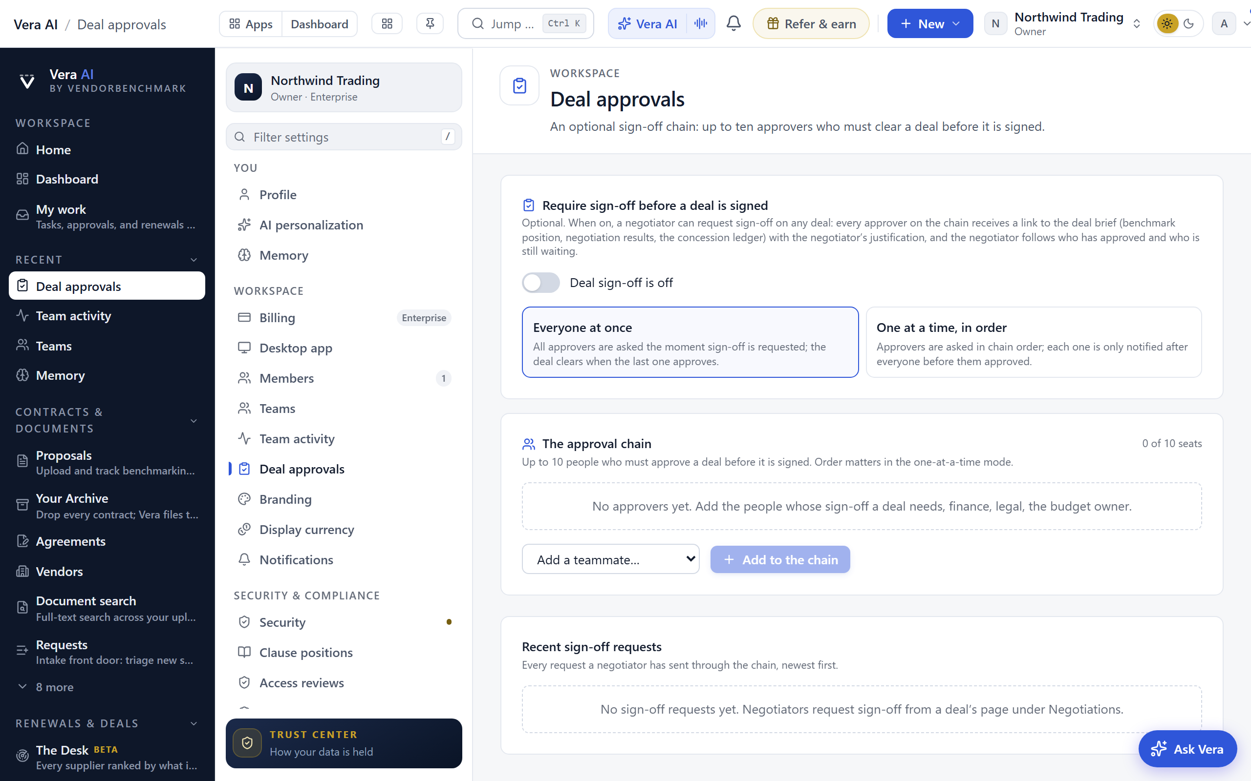 Deal approvals screenshot