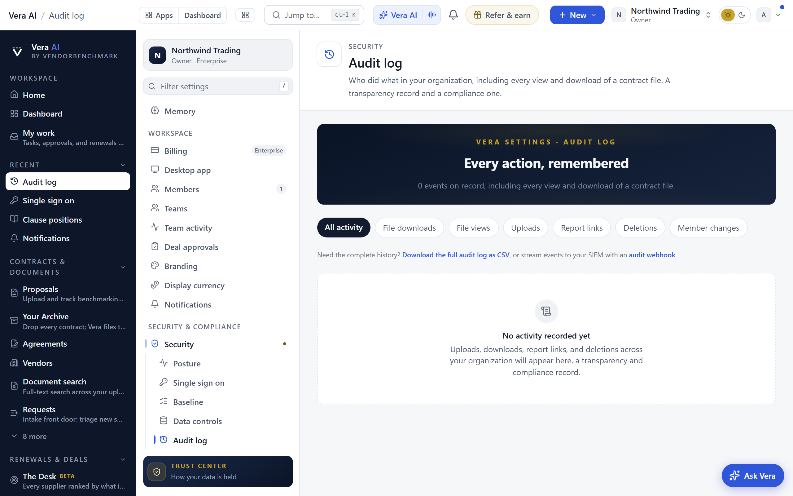 Audit log screenshot