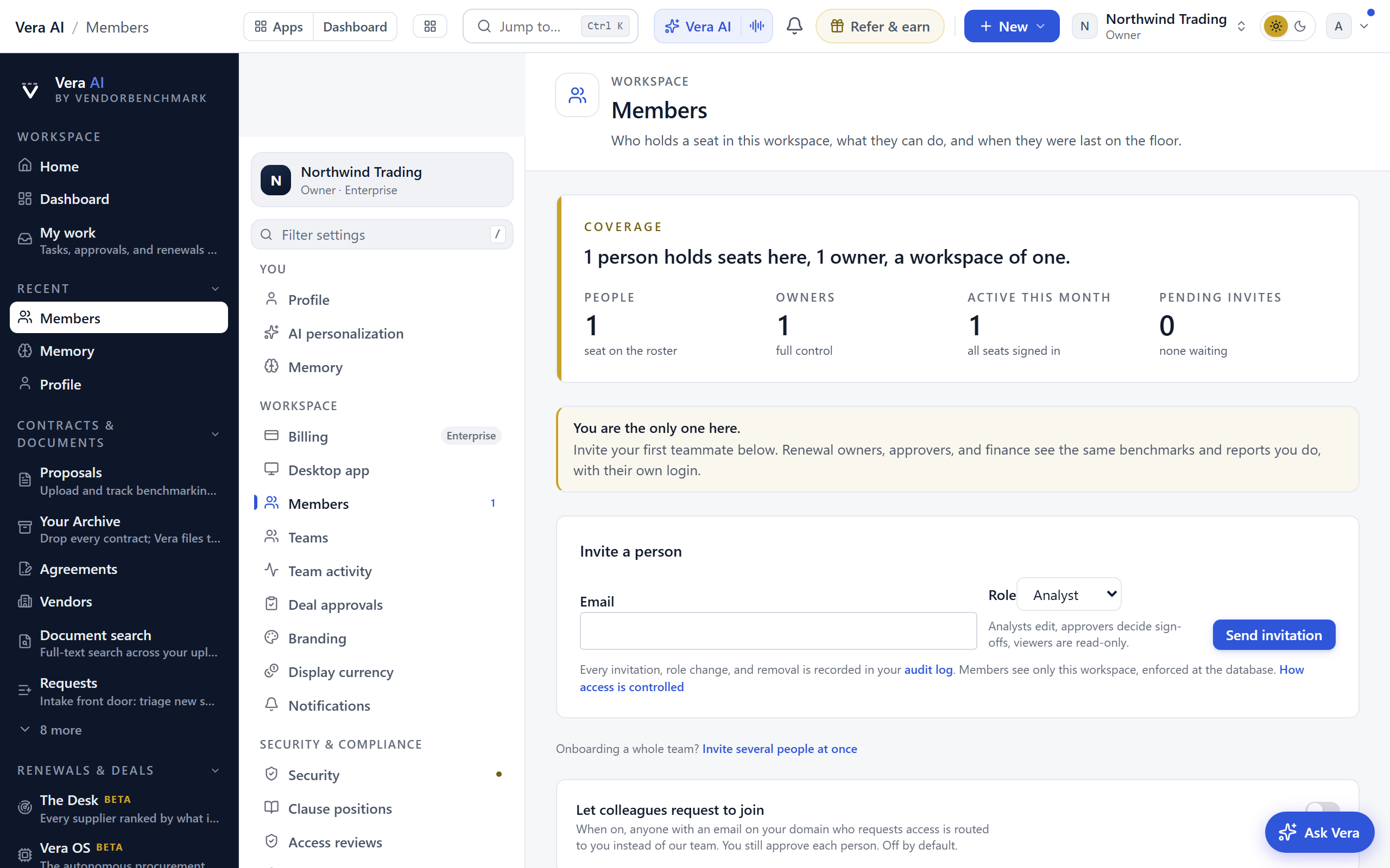 Managing members under Settings