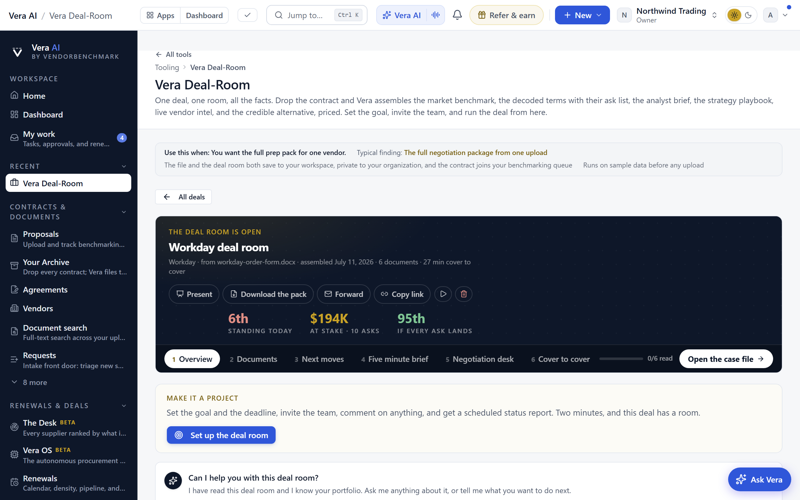 A Vera Deal-Room assembled from one upload