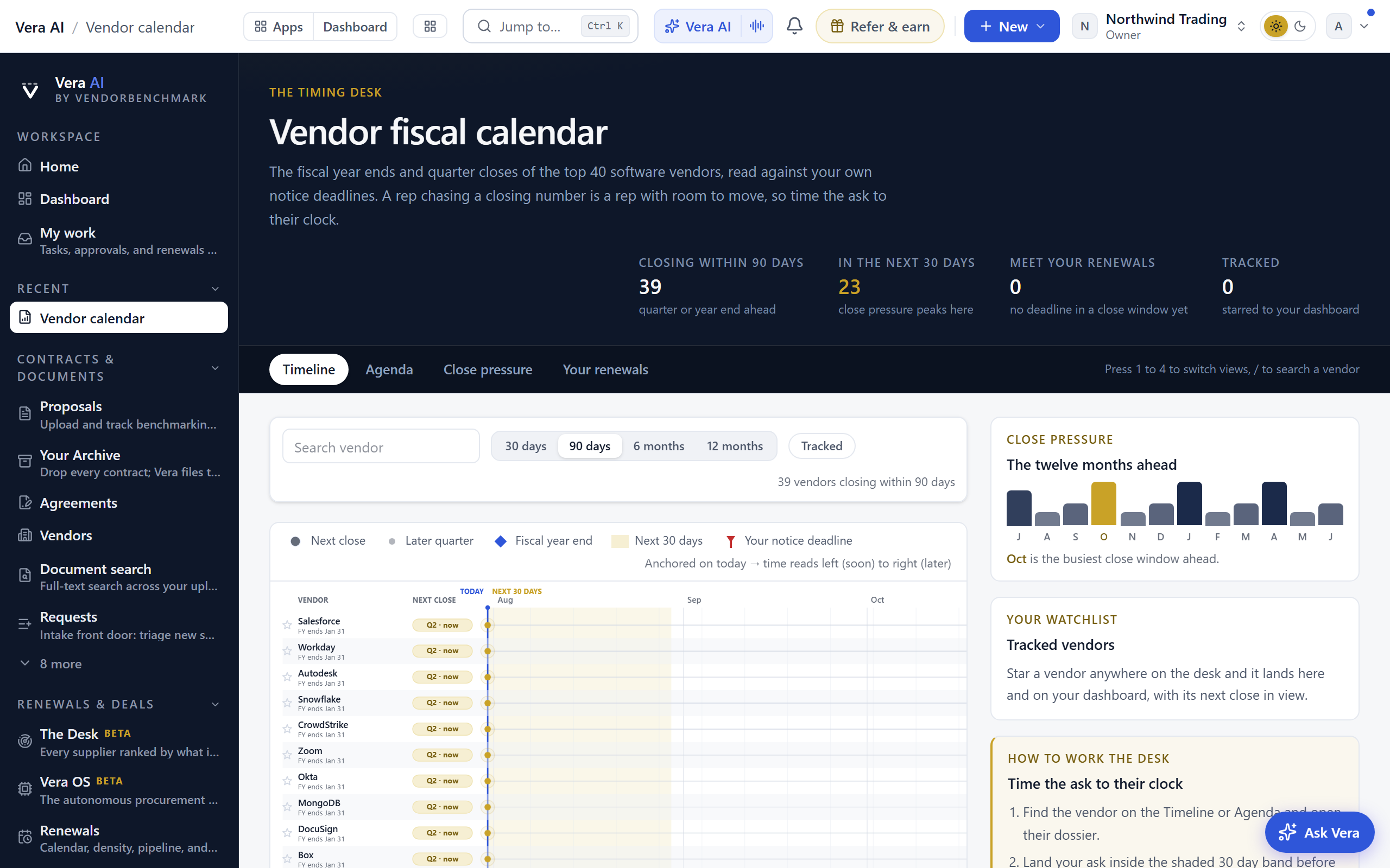 Vendor calendar screenshot