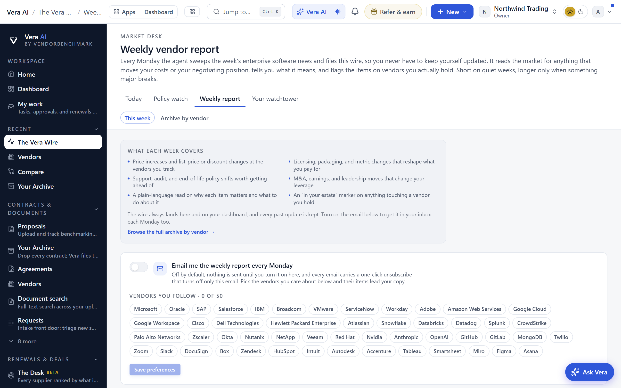 Weekly report screenshot