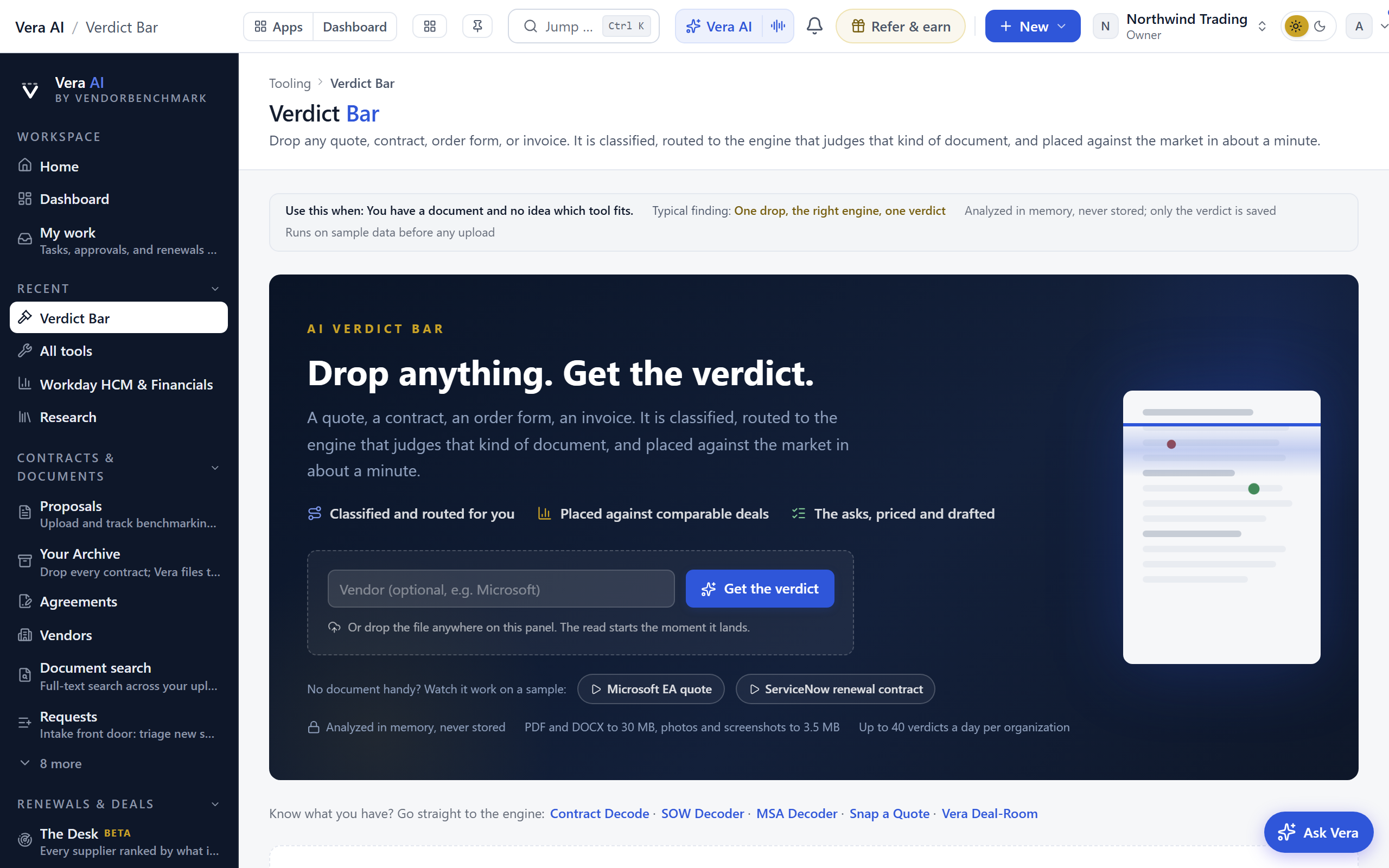 A Verdict Bar result on a dropped quote