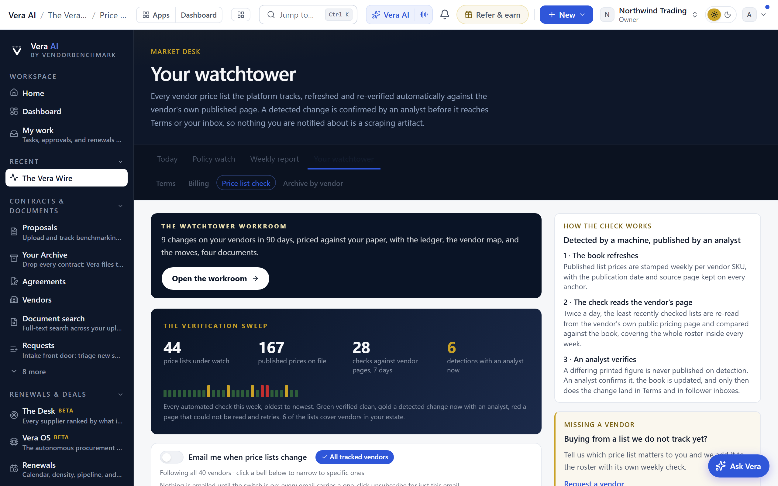 Price list check screenshot