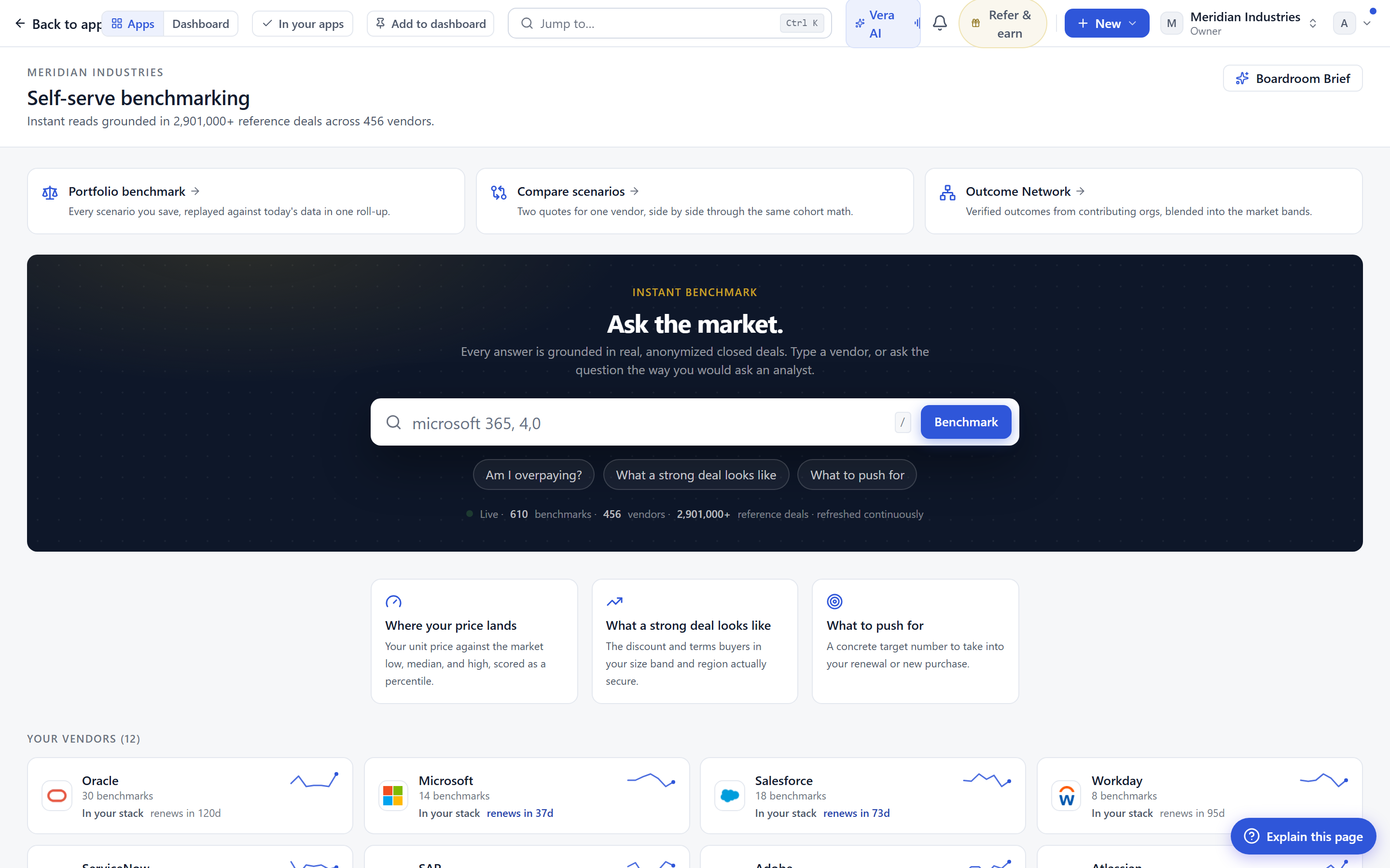 Self-serve benchmarking: instant price checks across 339 benchmarks and 306 vendors