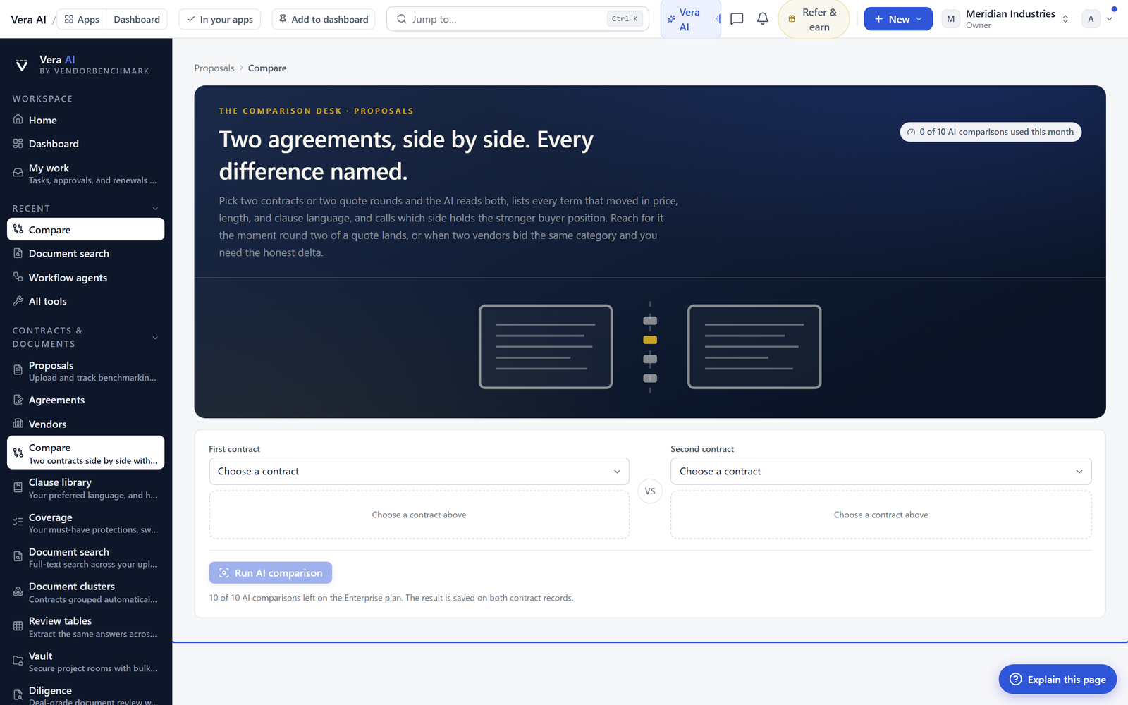 AI compare: two order forms side by side, with the difference scan calling out what changed and what to watch out for.