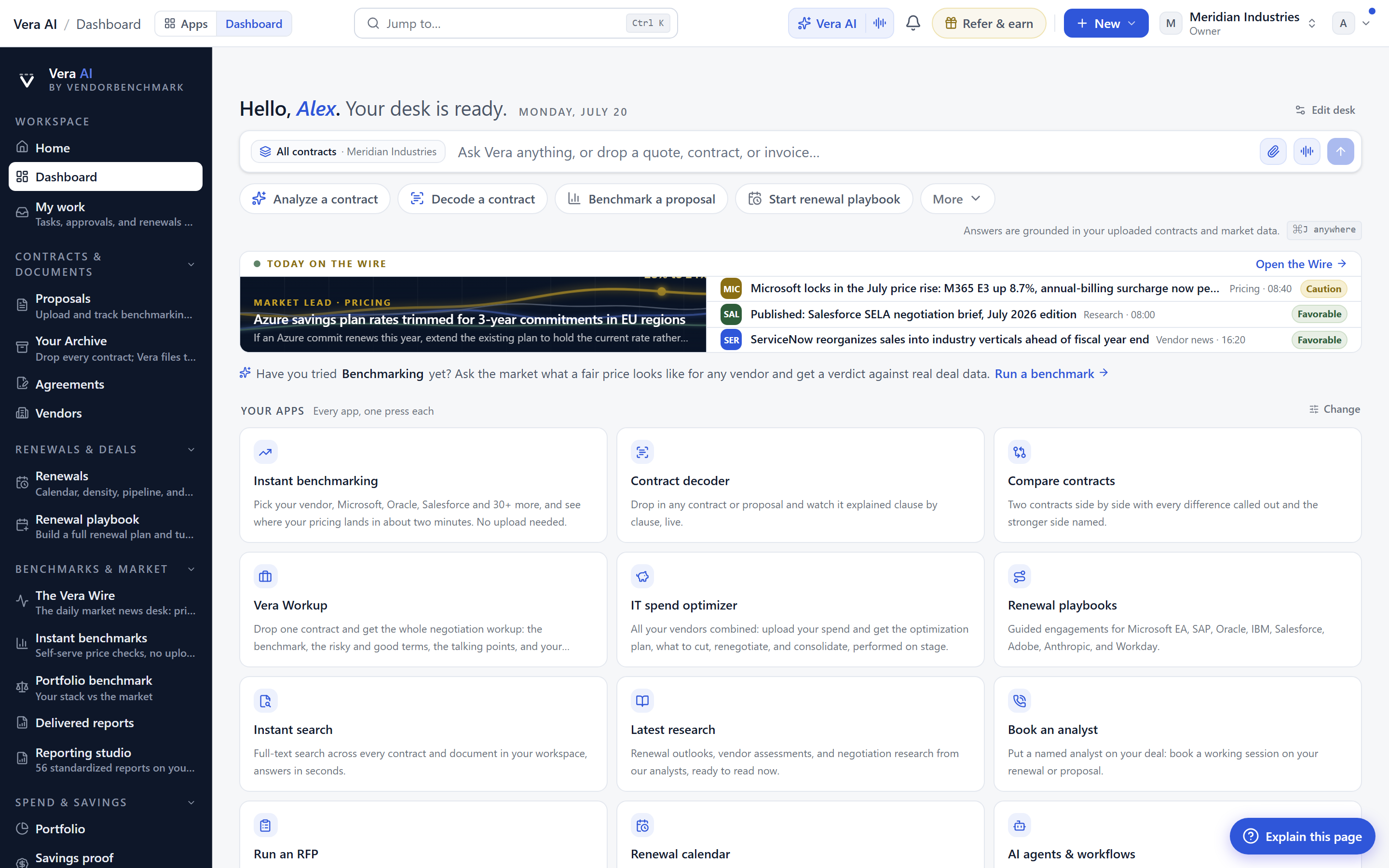 The partner desk showing the client book and next actions