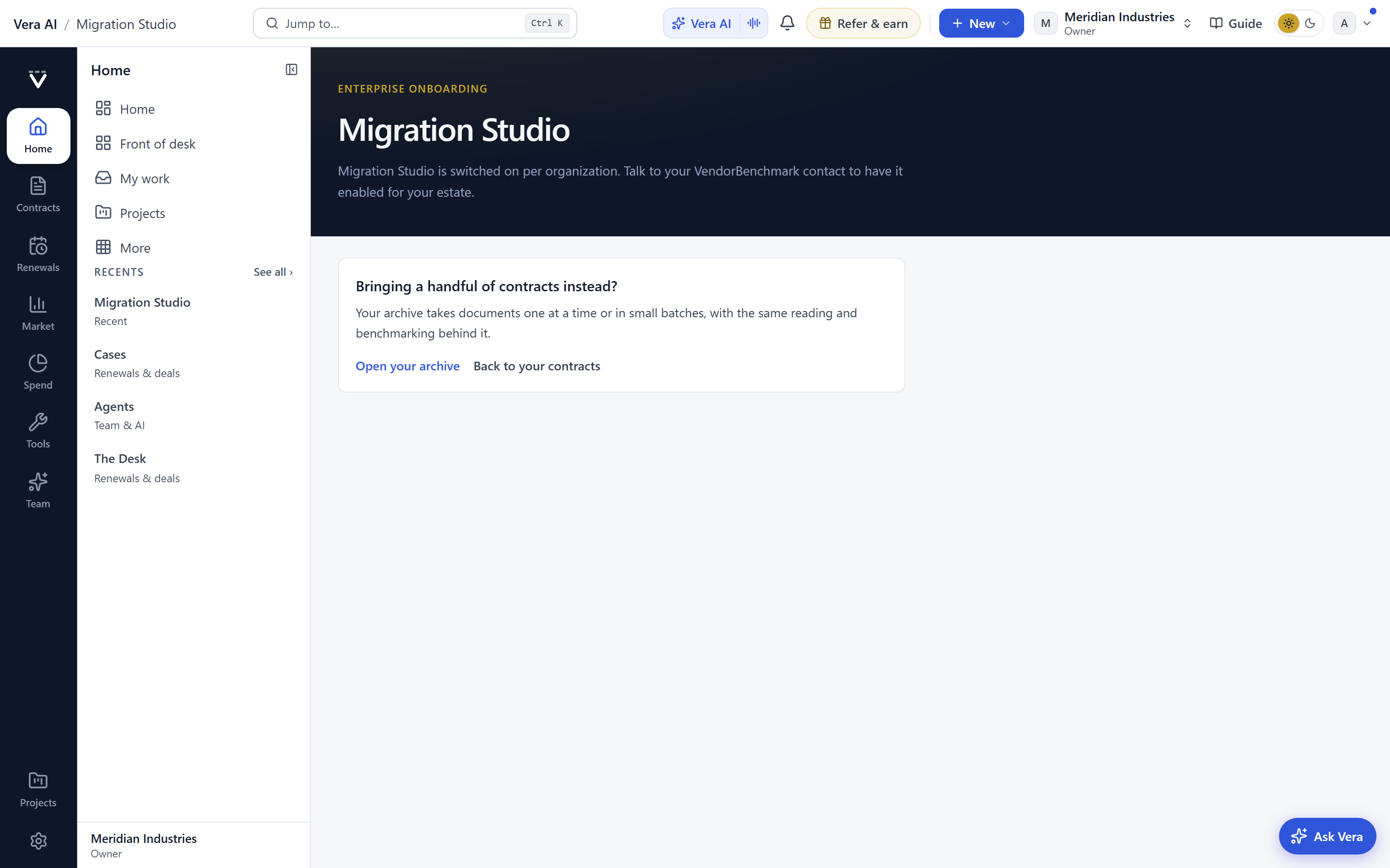The Migration Studio interface showing field mapping from a source spreadsheet into contract records
