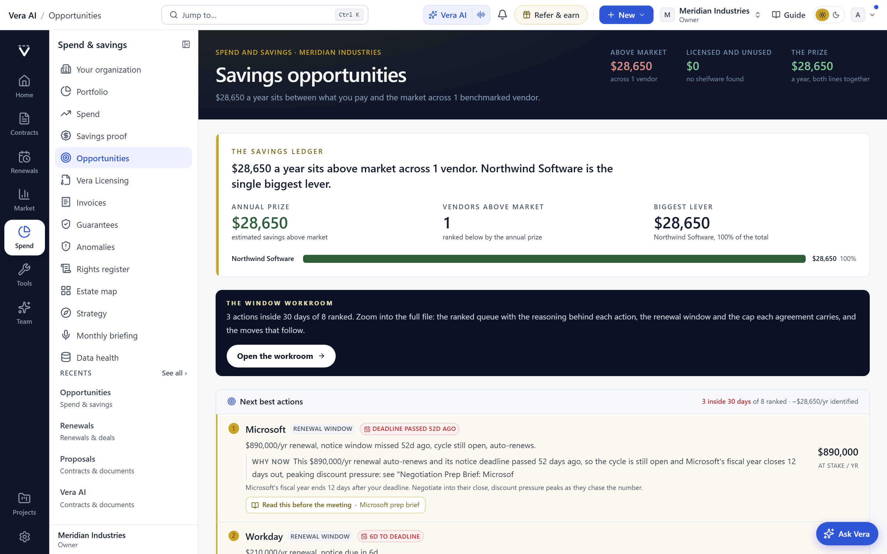 The savings opportunities view