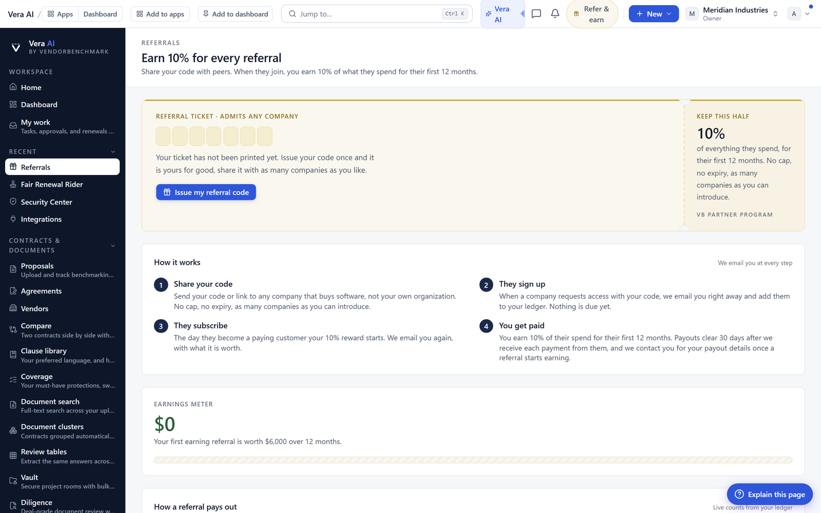 The partner and referral surface in the app