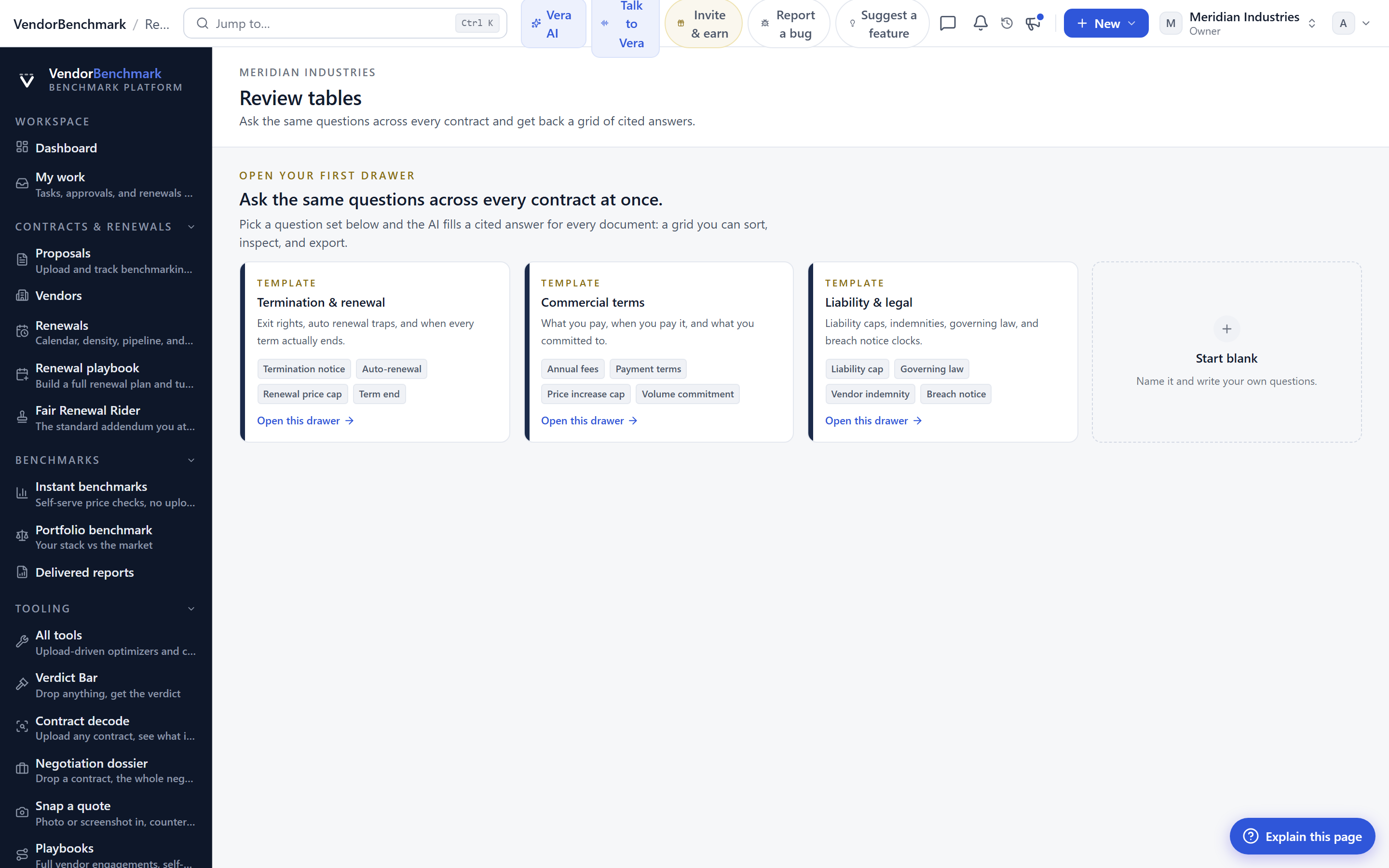 The coverage grid: must-have clauses as columns, contracts as rows, and each cell showing whether that contract carries that protection