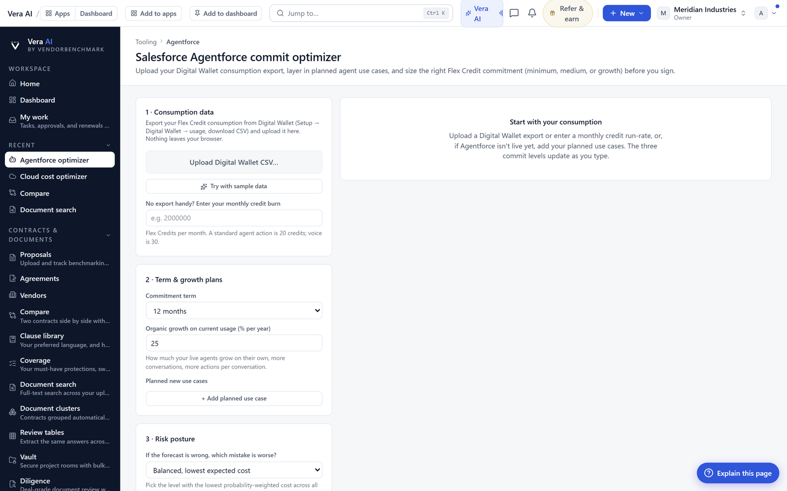 The Agentforce optimizer pricing minimum, medium, and growth commitments against the forecast