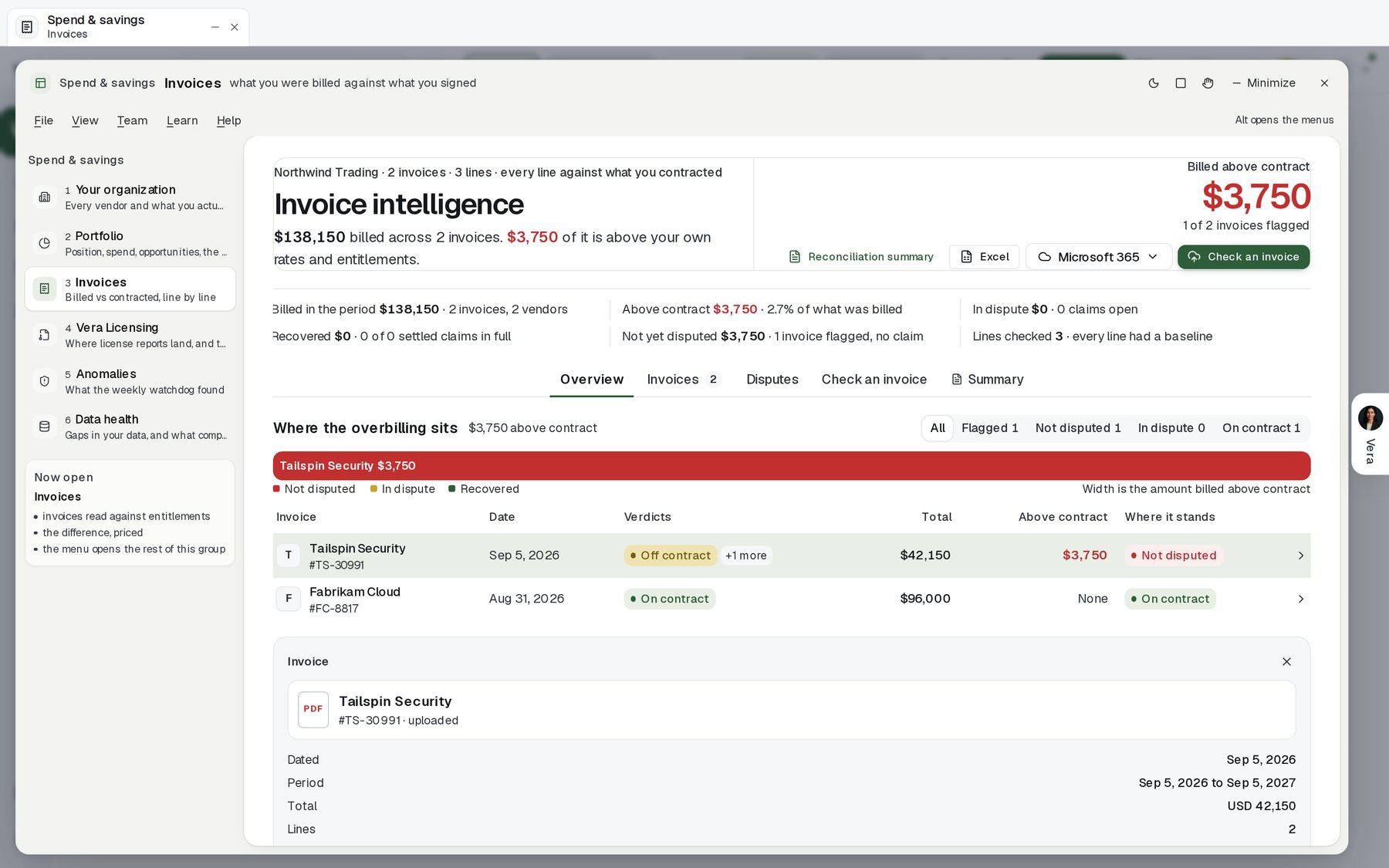 Invoice intelligence flags a charge above contract